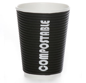 12 OZ Hot Cups 500 Count Compostable Black