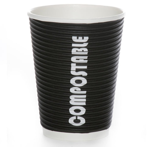 12 OZ Hot Cups 500 Count Compostable Black