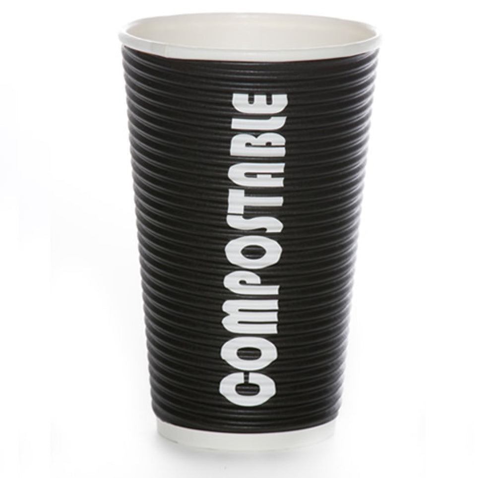16 OZ Hot Cups 500 Count Compostable Black