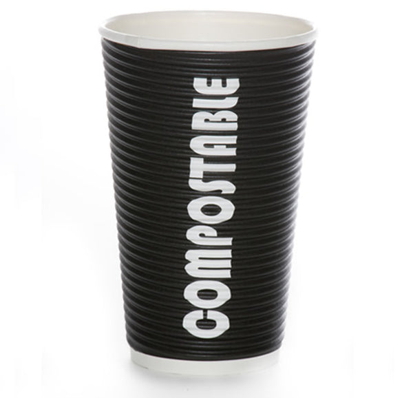 16 OZ Hot Cups 500 Count Compostable Black