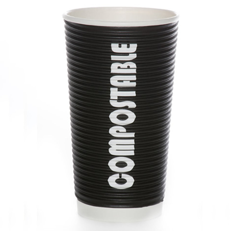 20 OZ Hot Cups 500 Count Compostable Black