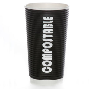 20 OZ Hot Cups 500 Count Compostable Black