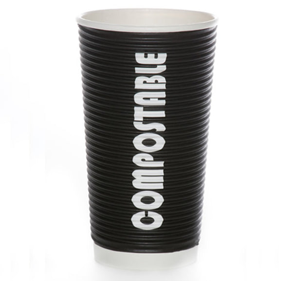 20 OZ Hot Cups 500 Count Compostable Black