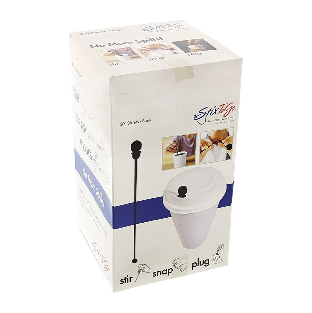 StixToGo 7.5" Black Stir N Plug Beverage Plug Coffee Stoppers & Coffee Stirrers 200 Count